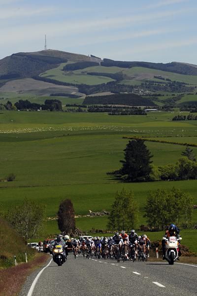 The peloton enjoy the rolling hills of Southland