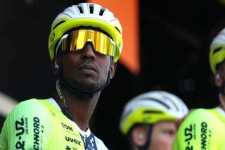 HAMBURG GERMANY SEPTEMBER 08 Biniam Girmay of Eritrea and Team Intermarche Wanty prior to the 27th BEMER Cyclassics 2024 a 1985km one day race from Hamburg to Hamburg UCIWT on September 08 2024 in Hamburg Germany Photo by Joern PollexGetty Images