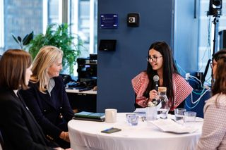 Duchess Sophie sitting at a table of women at a Plan International event