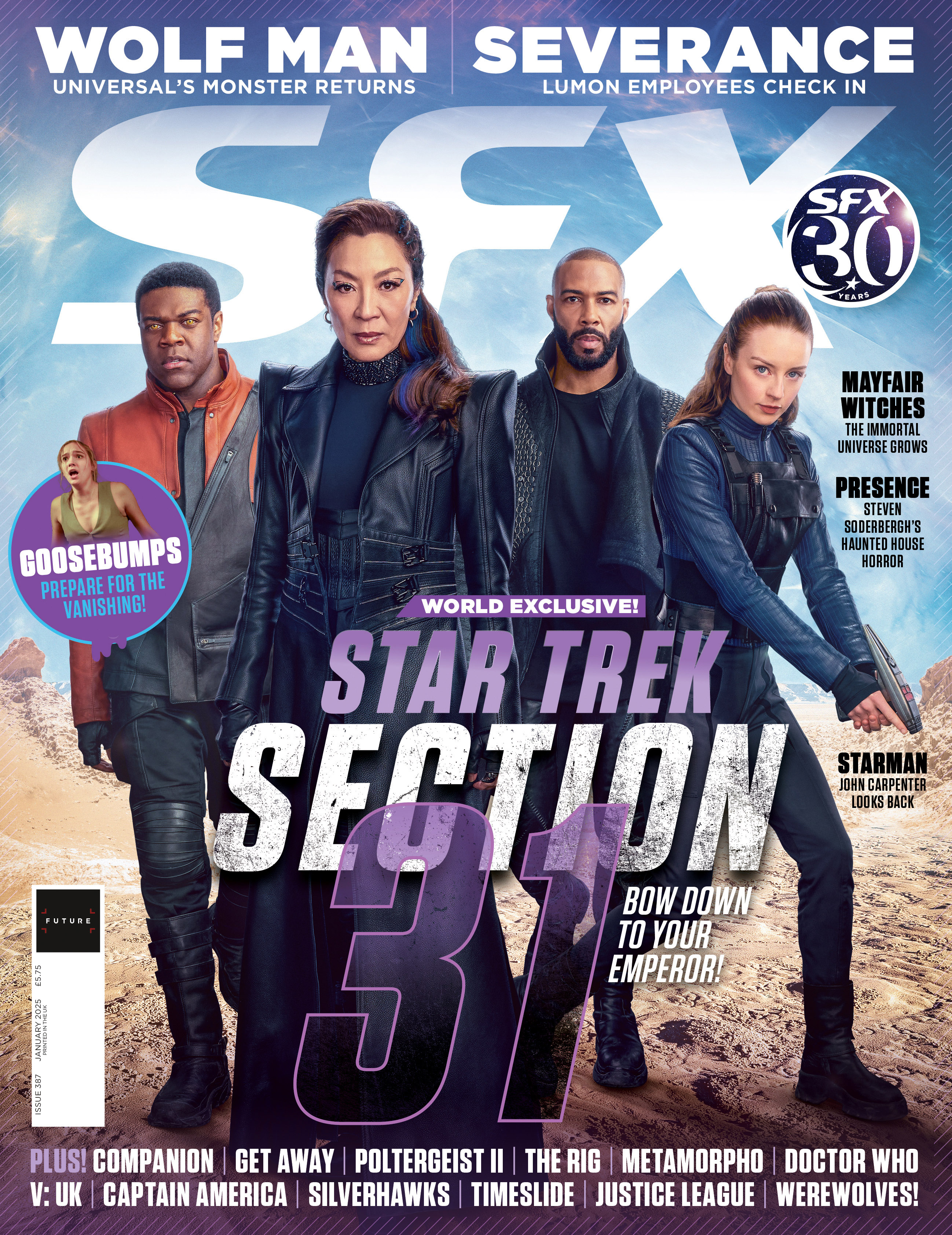 Los cuatro miembros del elenco del Capítulo 31 en la portada del número 387 de SFX.