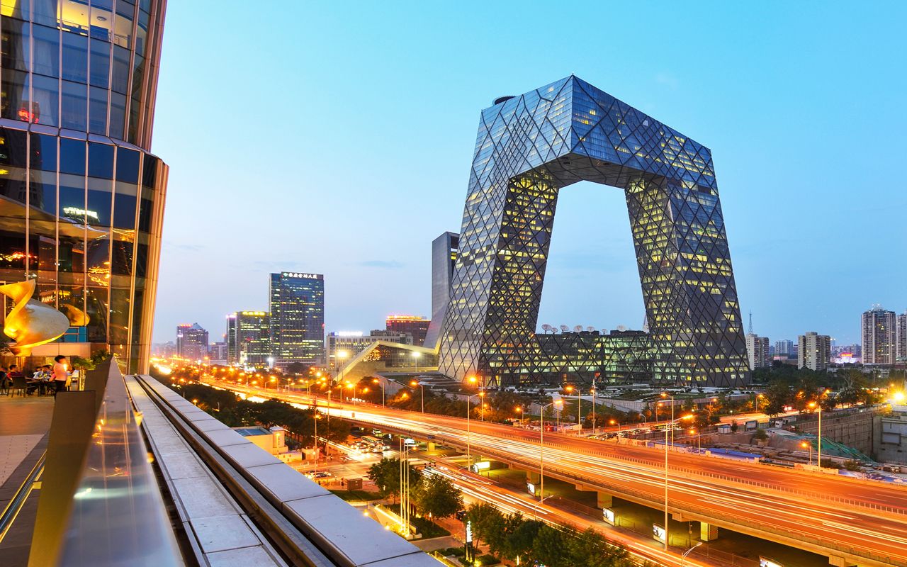 Central Business district buildings at night,Beijing,China.