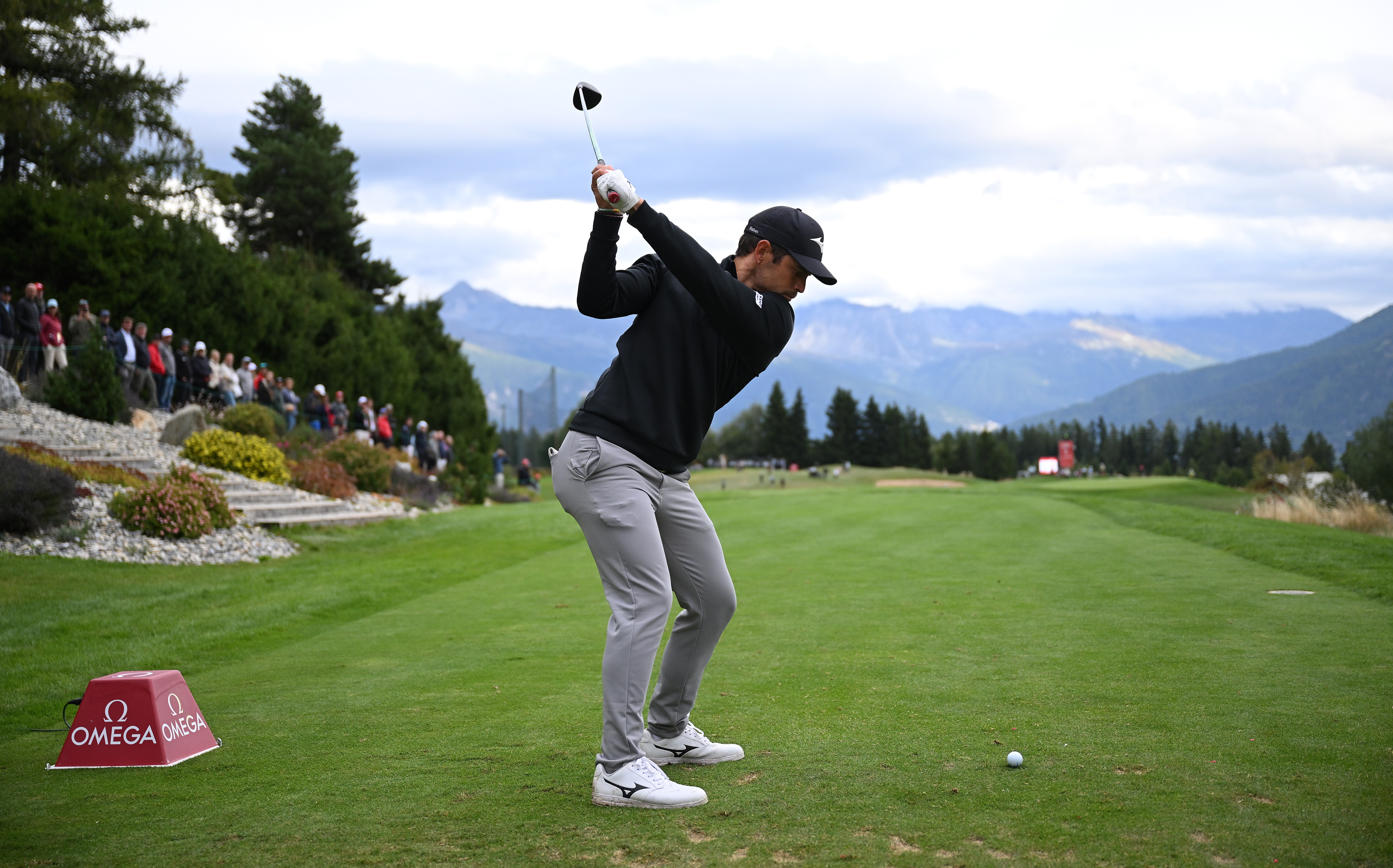 Adrien Saddier hits a tee shot on the seventh hole with a driver
