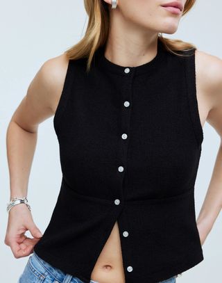 Cutaway Button-Front Vest in Ponte