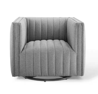 tuxedo style tufted swivel gray accent chair