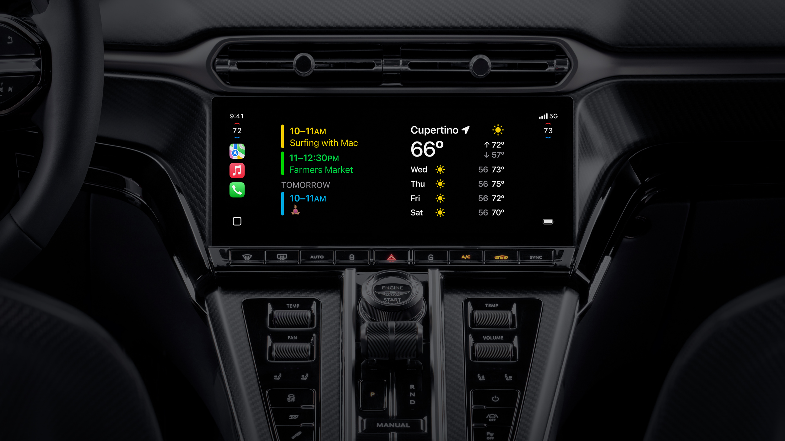 A car interior showing Apple CarPlay Ultra
