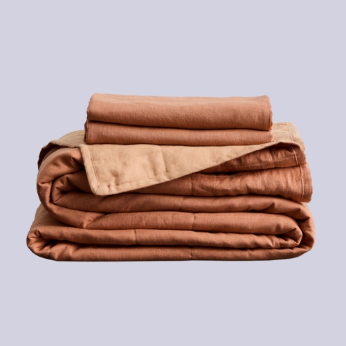 Bed Threads, Terracotta &amp;amp; Hazelnut 100% French Flax Linen Quilt Set