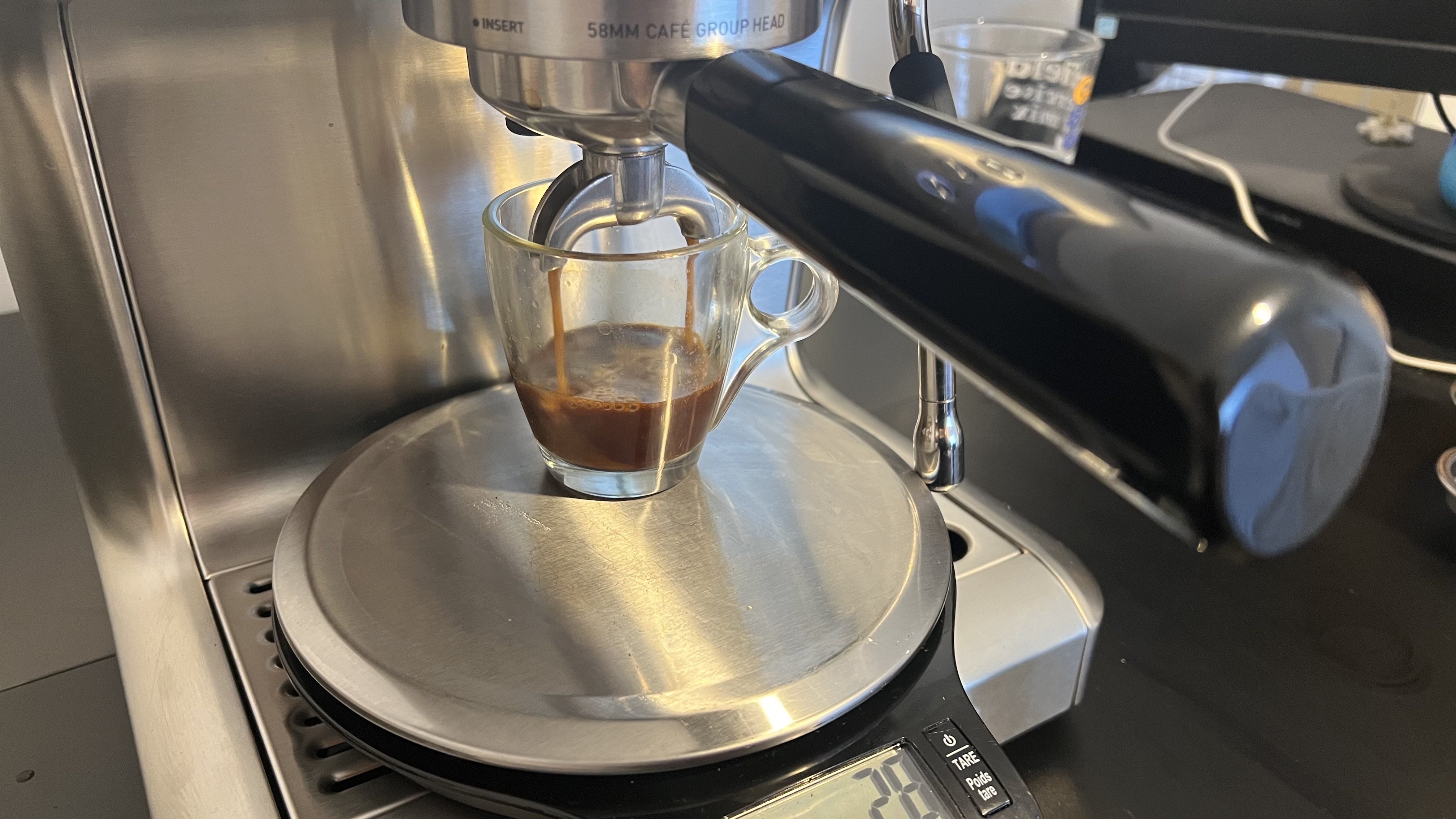 Casabrews Ultra Espresso Machine dispensing espresso