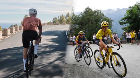 An amateur cyclist alongside Tour de France Femmes winner Kasia Niewiadoma