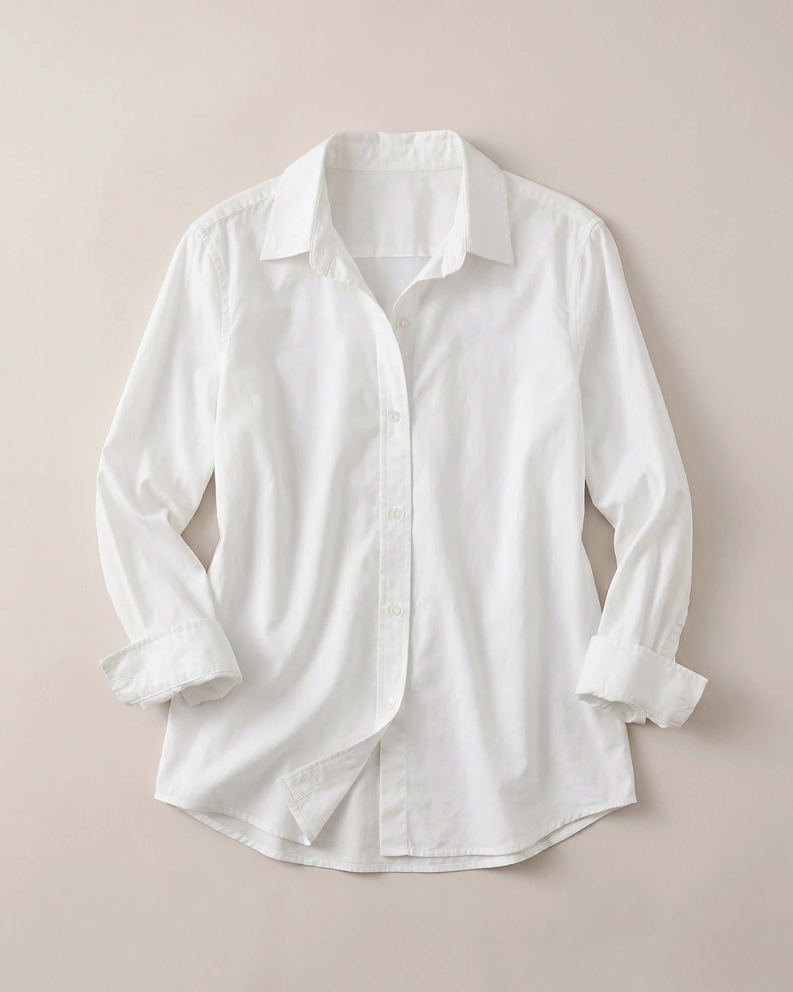 100% Organic Cotton Poplin Long Sleeve Shirt in Classic White