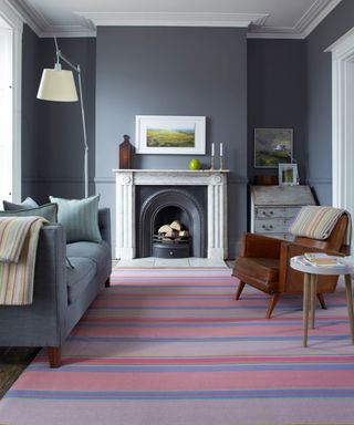 Striped rug in a living room