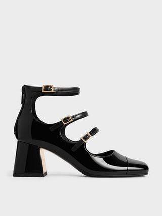 Patent Triple-Strap Cap-Toe Mary Jane Pumps