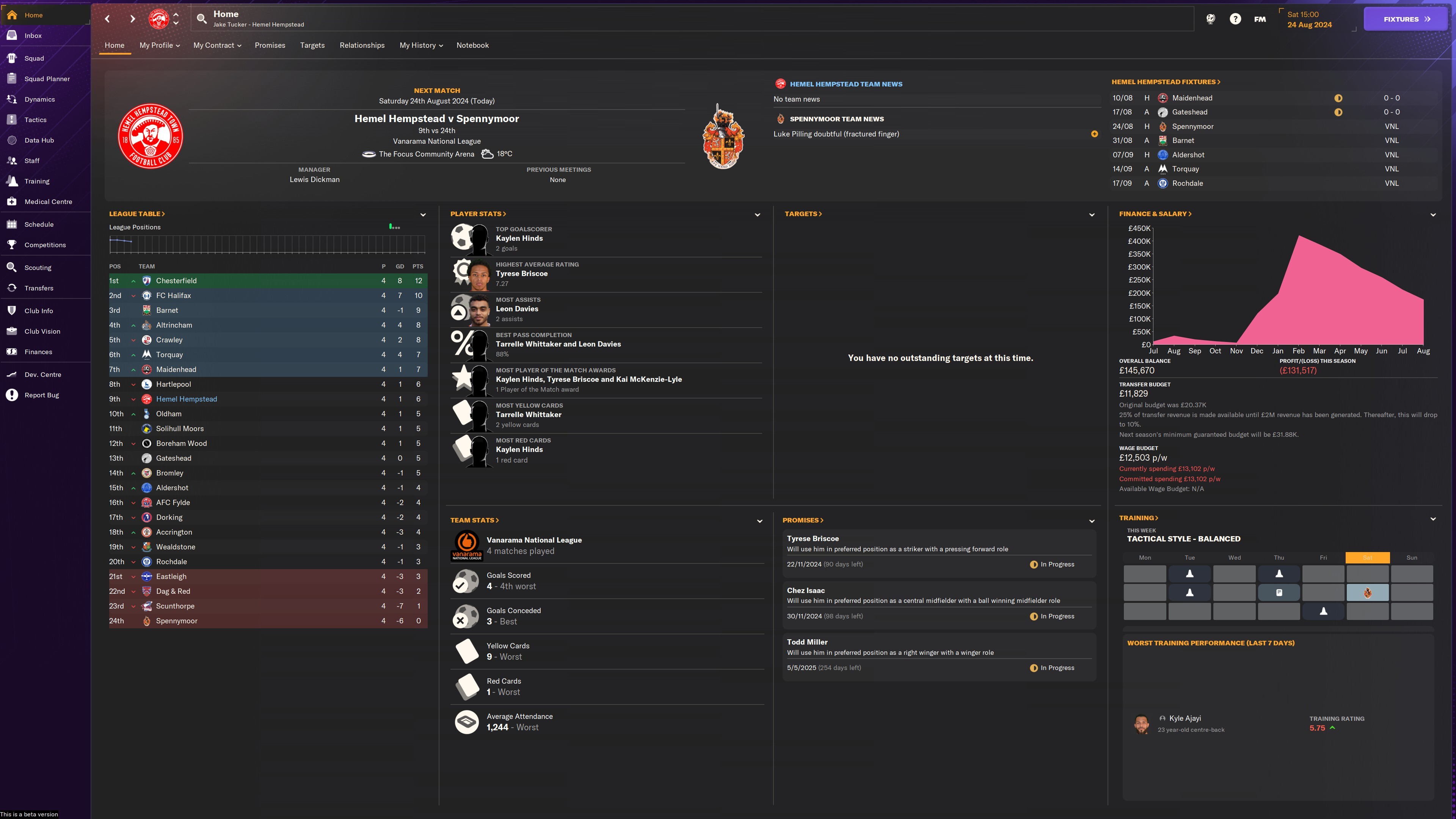 Screenshot of home screen in Football Manager 2024