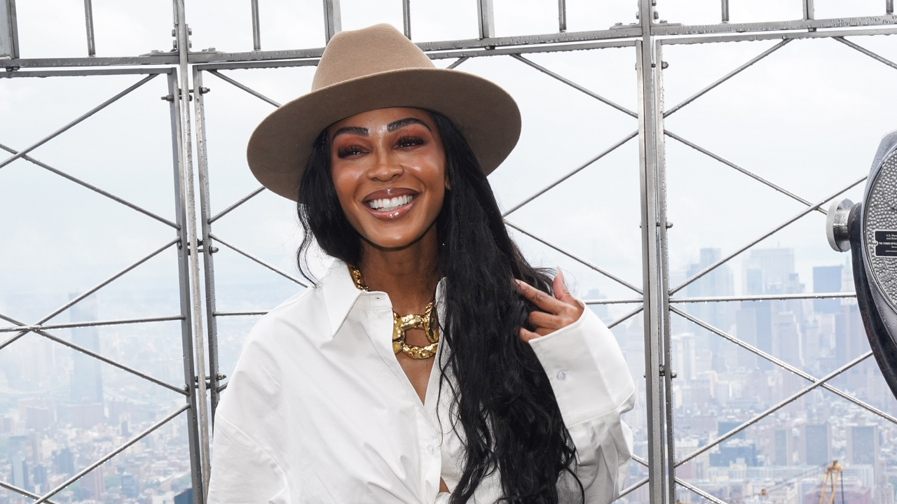 Meagan Good posing on the Empire State Building 