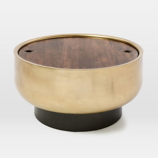 gold drum coffee table with storage