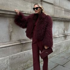 Hannah Strafford-Taylor wears Mongolian fur jacket