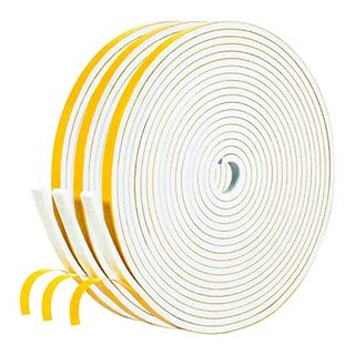 Fowong Draft Excluder for Windows, 3 Rolls 6mm(w) X 3mm(t) Window Seal Strip, Window Draft Excluder Tape for Windows, High Density Foam Tape, Door Sealing Strip for Doors, Total 15m Long, White