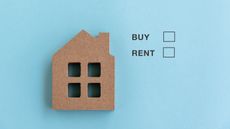 Illustration of a house next to the words rent and buy with boxes to check.
