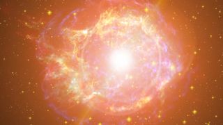 An artist's impression of a redgiant star undergoing a hypernova explosion.