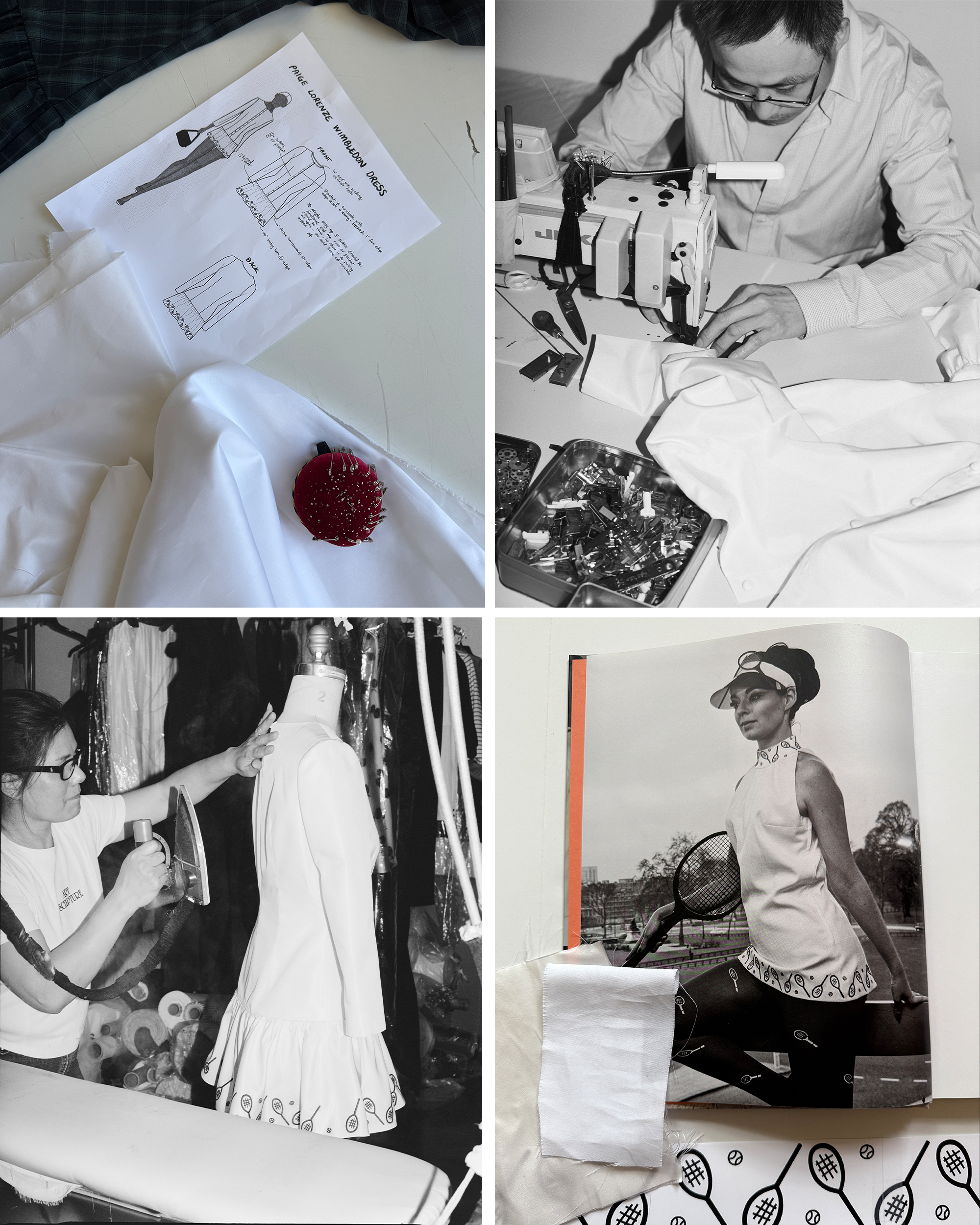 Collage of the creation of Paige Lorenze's custom Wimbledon dress.