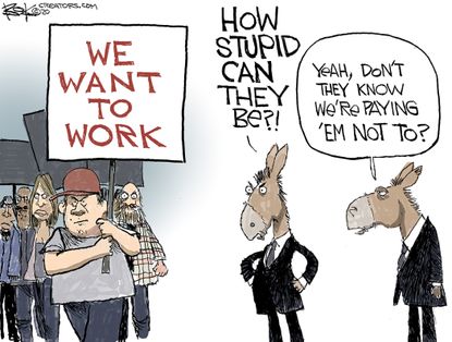 Political Cartoon U.S. Democrats coronavirus anti lockdown protests