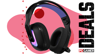 The Logitech G522 Lightspeed gaming headset in black floats in the funky PC G deal void.