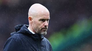 Manchester United manager Erik ten Hag looks dejected after defeat to Crystal Palace at Old Trafford in September 2023.