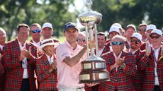 Russell Henley with the Charles Schwab Challenge trophy 