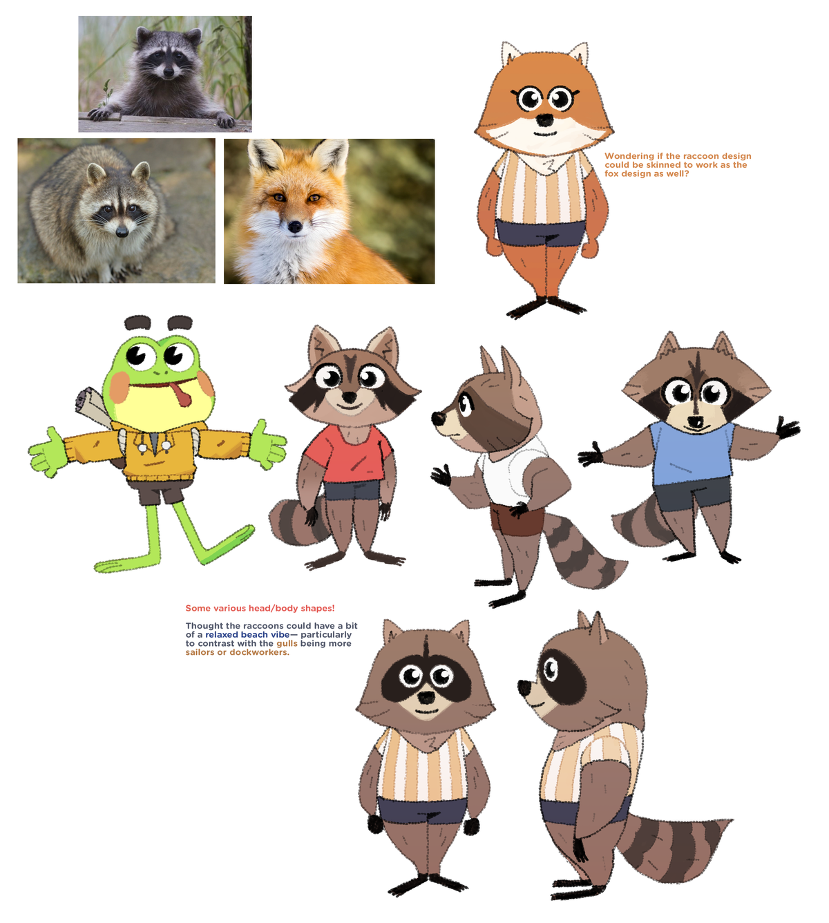 Cartoon characters on a concept art board