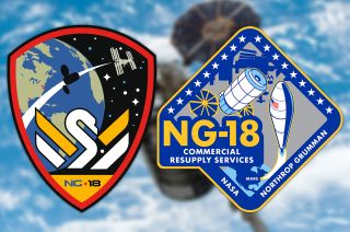 NASA and Northrop Grumman mission patches for the "S.S. Sally Ride" NG-18 Cygnus cargo spacecraft.