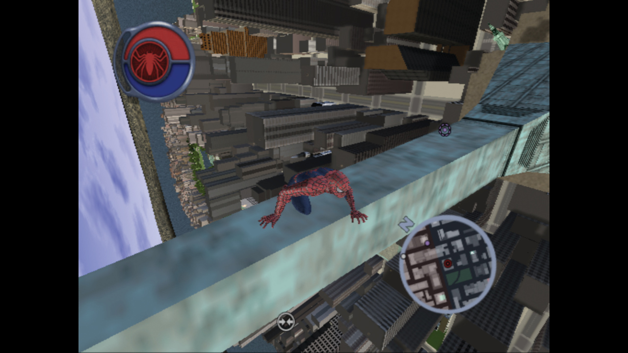 Spider-Man crawls over the tip of the Empire State Building, from Retro Gamer's Making of Spider-Man 2: The Game