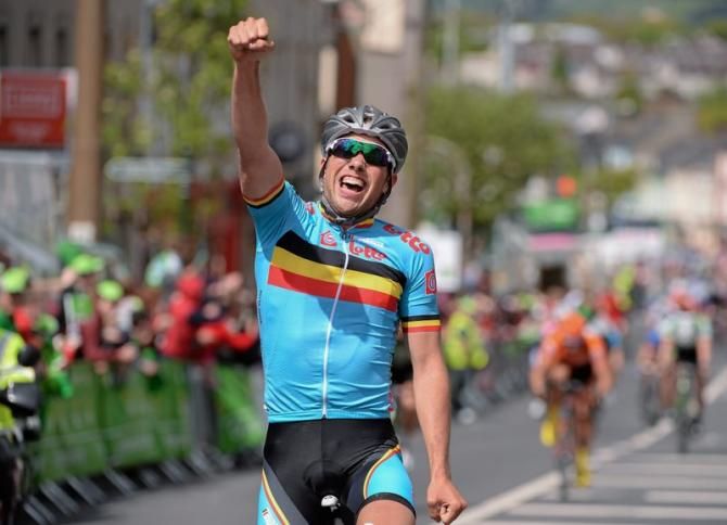 Moreno De Pauw (Belgium National Team) celebrates his victory on Stage 5 of the An Post Ras