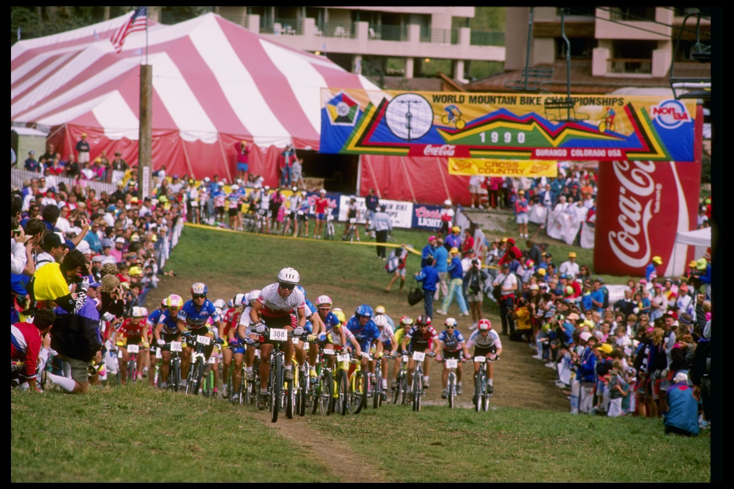 A race at the first ever Mountain Bike Worlds in 1990