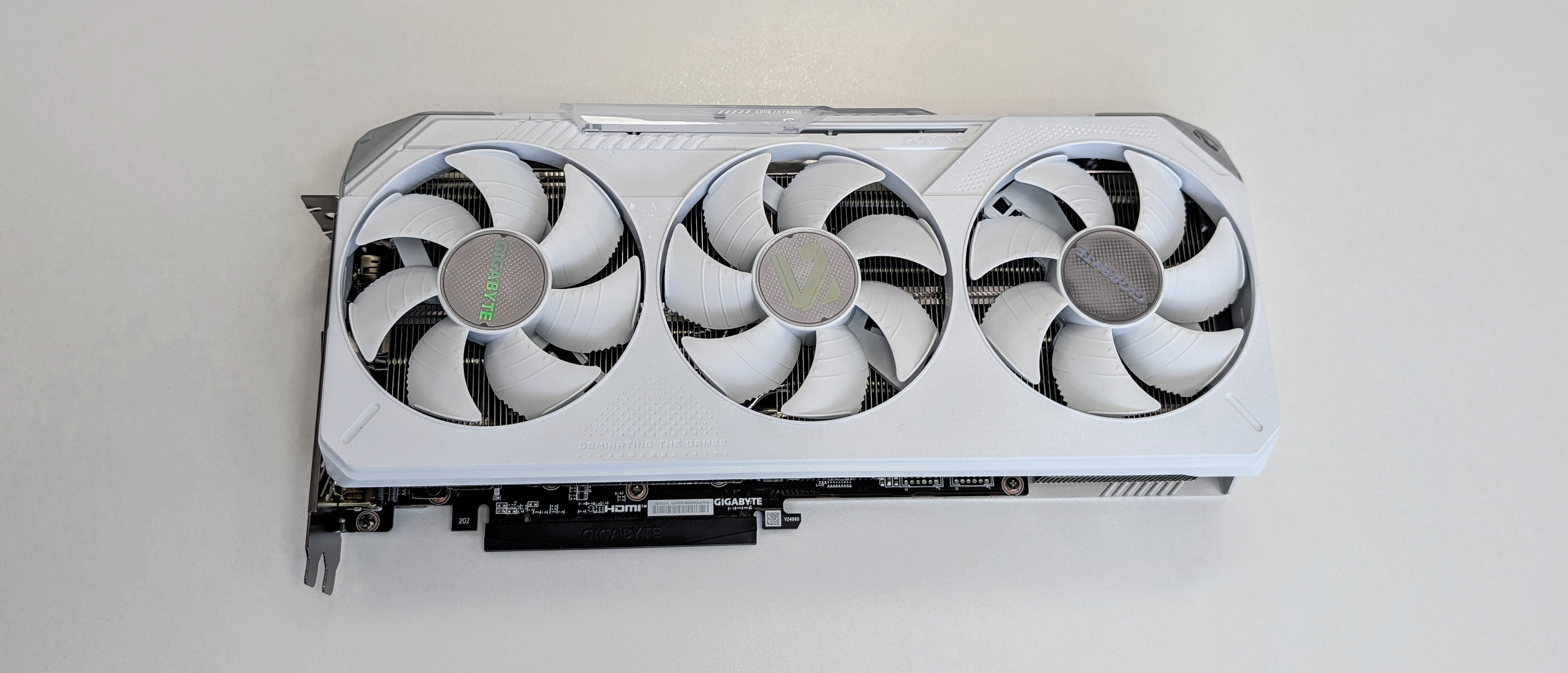 Gigabyte Radeon RX 9070 XT Gaming OC Ice 16GB GPU on a white background