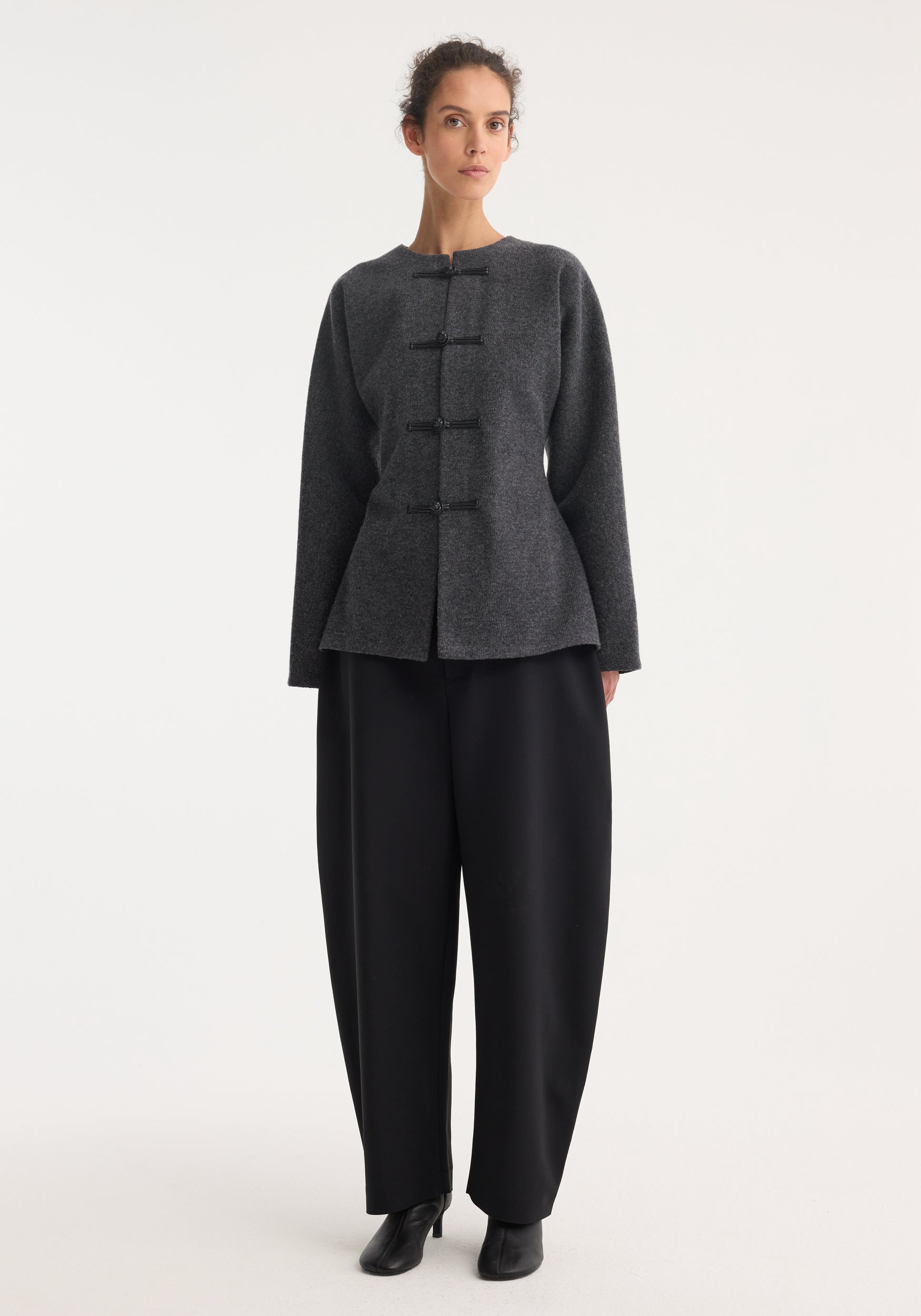 Mandarin Waisted Cardigan | Mid Grey Melange