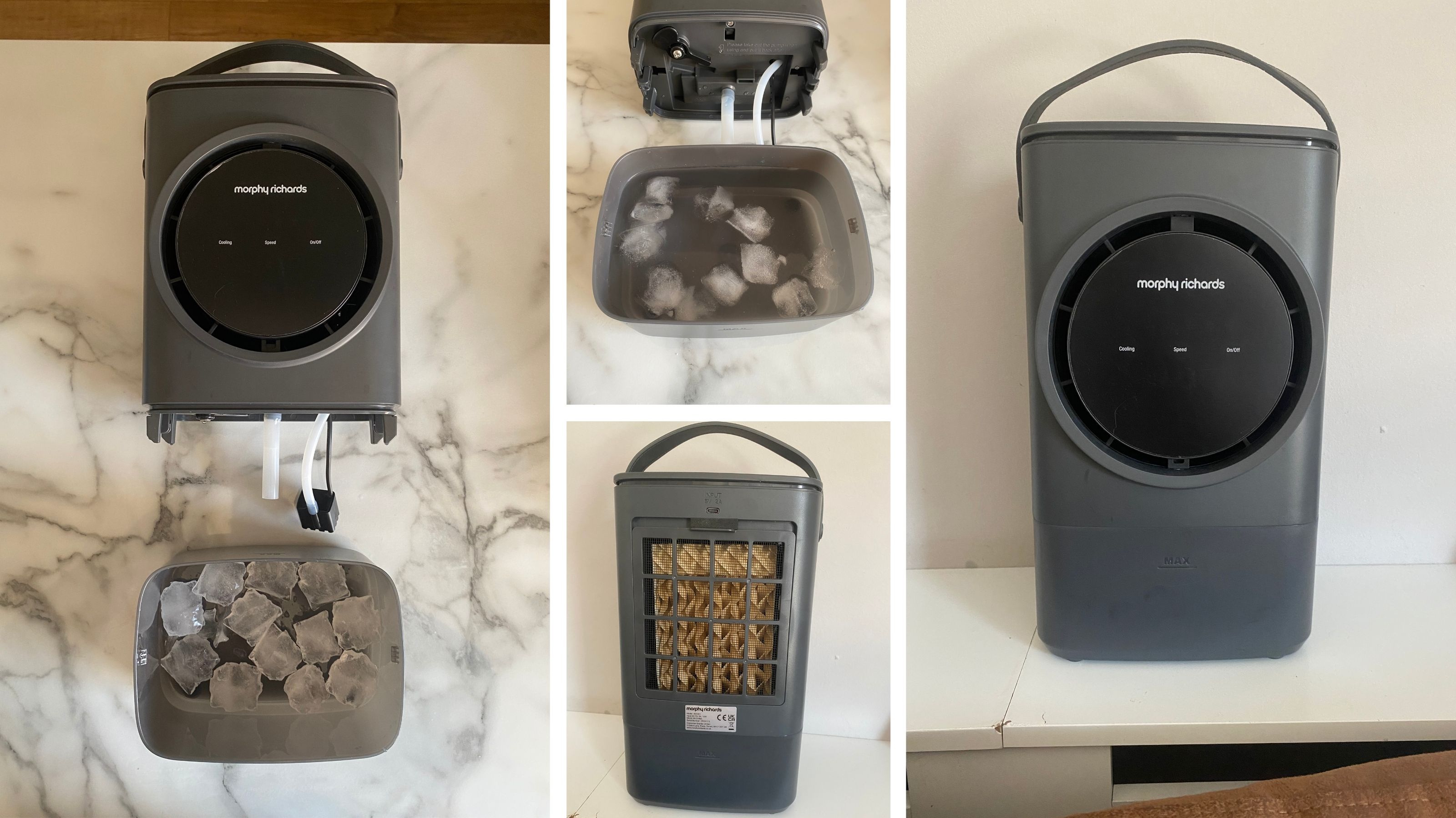 Spliced image showing different angles of the Morphy Richards Flexifreeze 1L Air Cooler