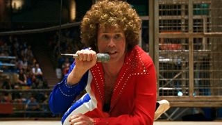 Jackie Moon speaks to the crowd while wondering where the bear went.