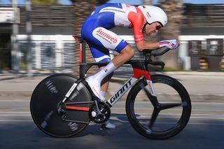 Dutch champion Tom Dumoulin (Sunweb) on course during the Tirreno-Adriatico time trial.