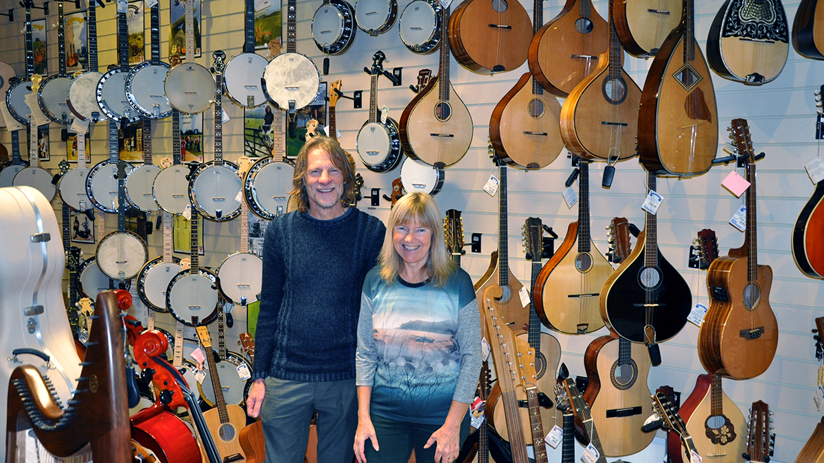 Hobgoblin Music founders Pete and Mannie at their music store