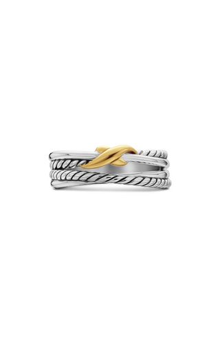 X Crossover Band Ring in Sterling Silver With 18k Yellow Gold, 6mm