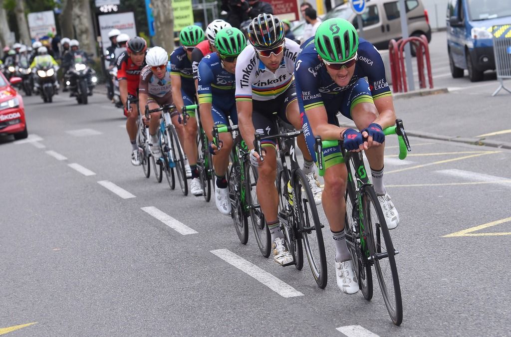 Luke Durbridge (Orica-BikeExchange) riding on the front during stage 10 of the Tour to set up teammate Michael Matthews for the win