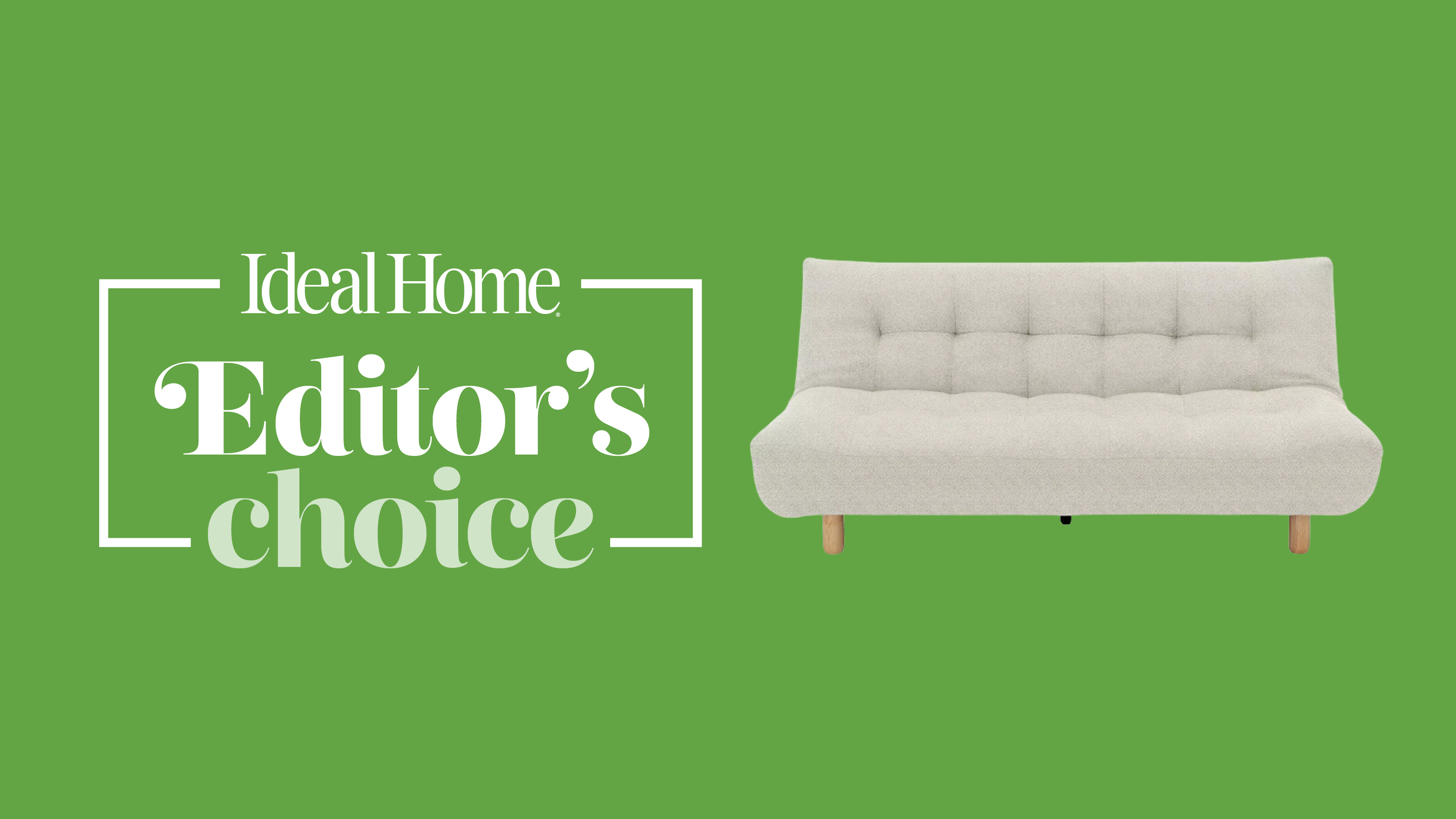 A cream sofa bed on a green background