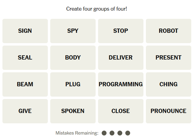The New York Times Connections puzzle on November 8, 2025