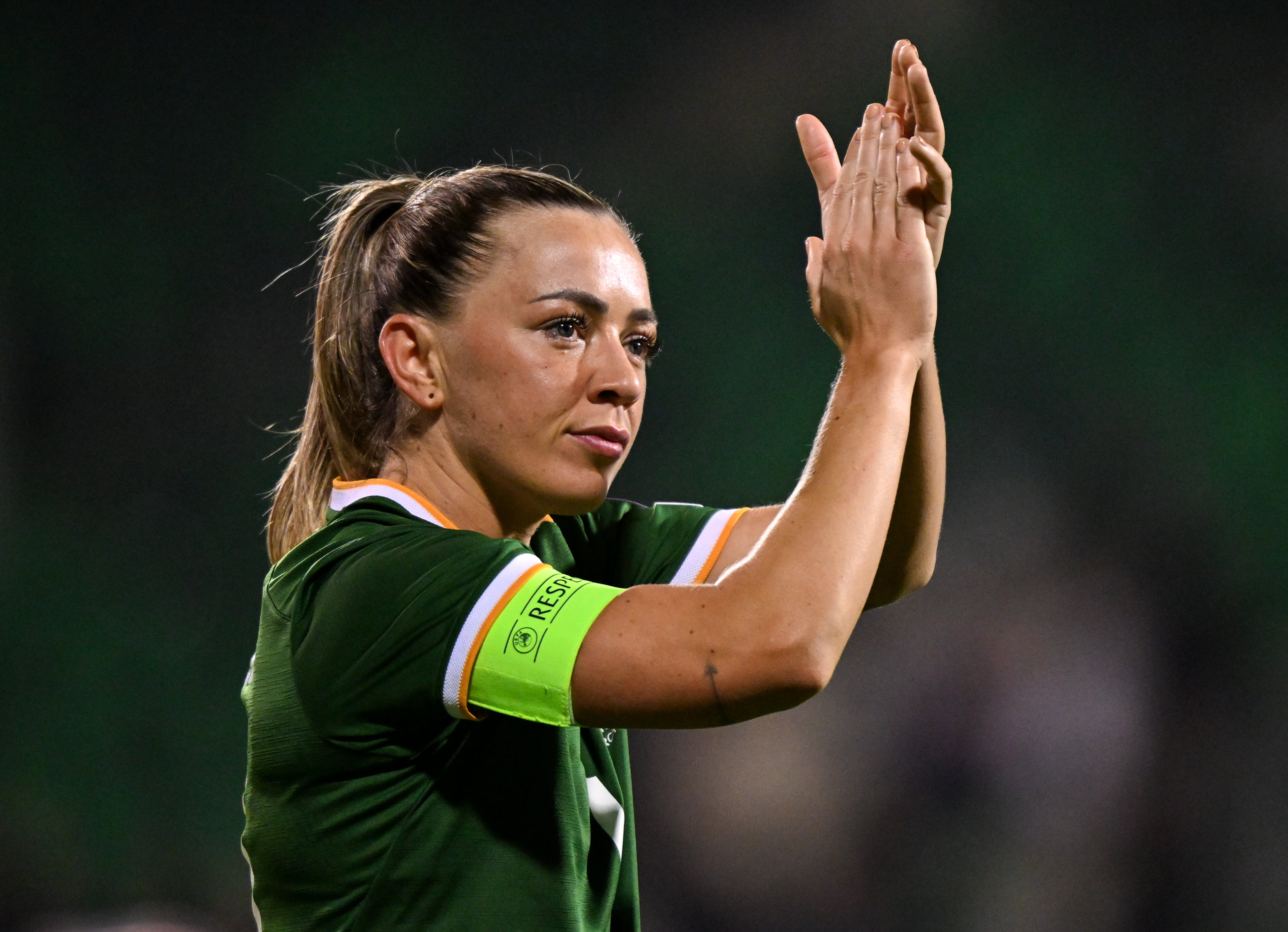 Dublin , Ireland - 3 March 2026; Katie McCabe of Republic of Ireland after the 2027 FIFA Women's World Cup Qualifier match between Republic of Ireland and France at Tallaght Stadium in Dublin.