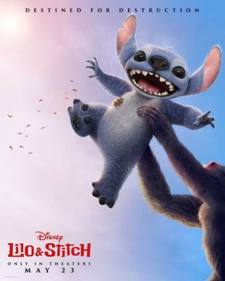 Stitch being held up like The Lion King in live-action Lilo & Stitch poster