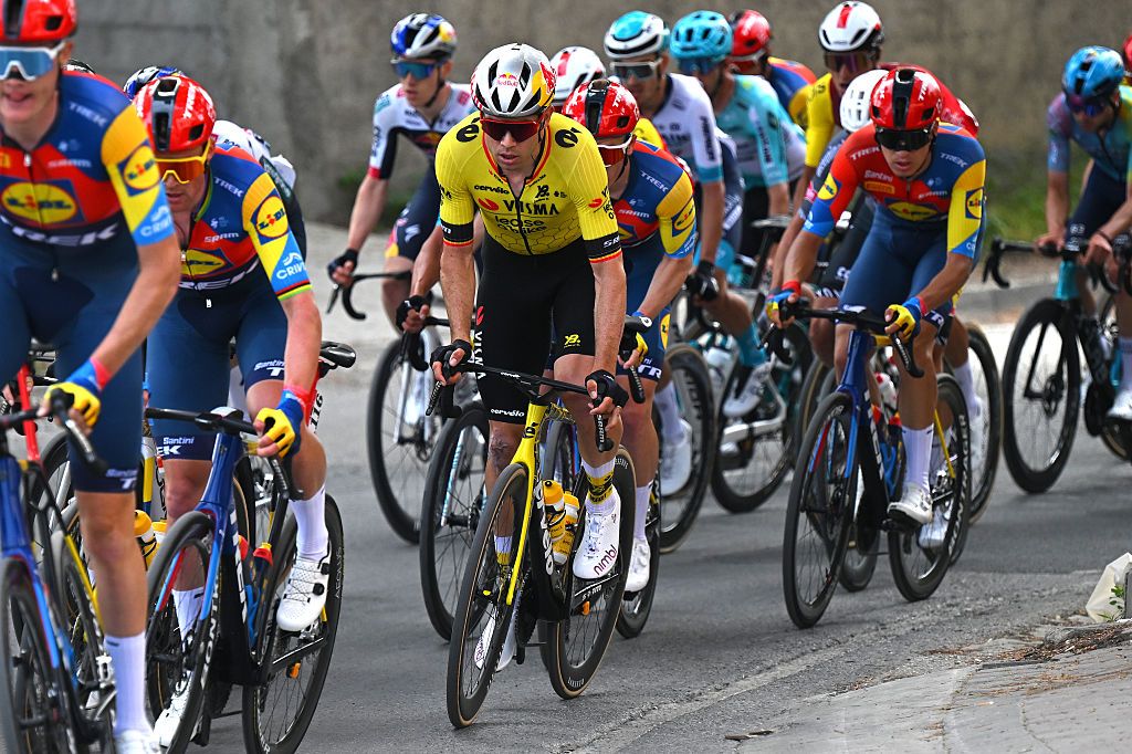 TIRANA ALBANIA MAY 09 Wout Van Aert of Belgium and Team Visma Lease a Bike competes during the 108th Giro dItalia 2025 Stage 1 a 160km stage from Durres to Tirana UCIWT on May 09 2025 in Tirana Albania Photo by Tim de WaeleGetty Images