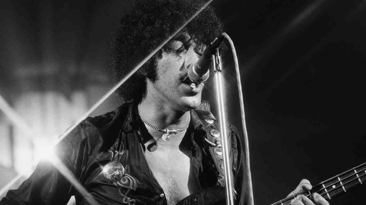Thin Lizzy&amp;rsquo;s Phil Lynott performing onstage in the 1970s