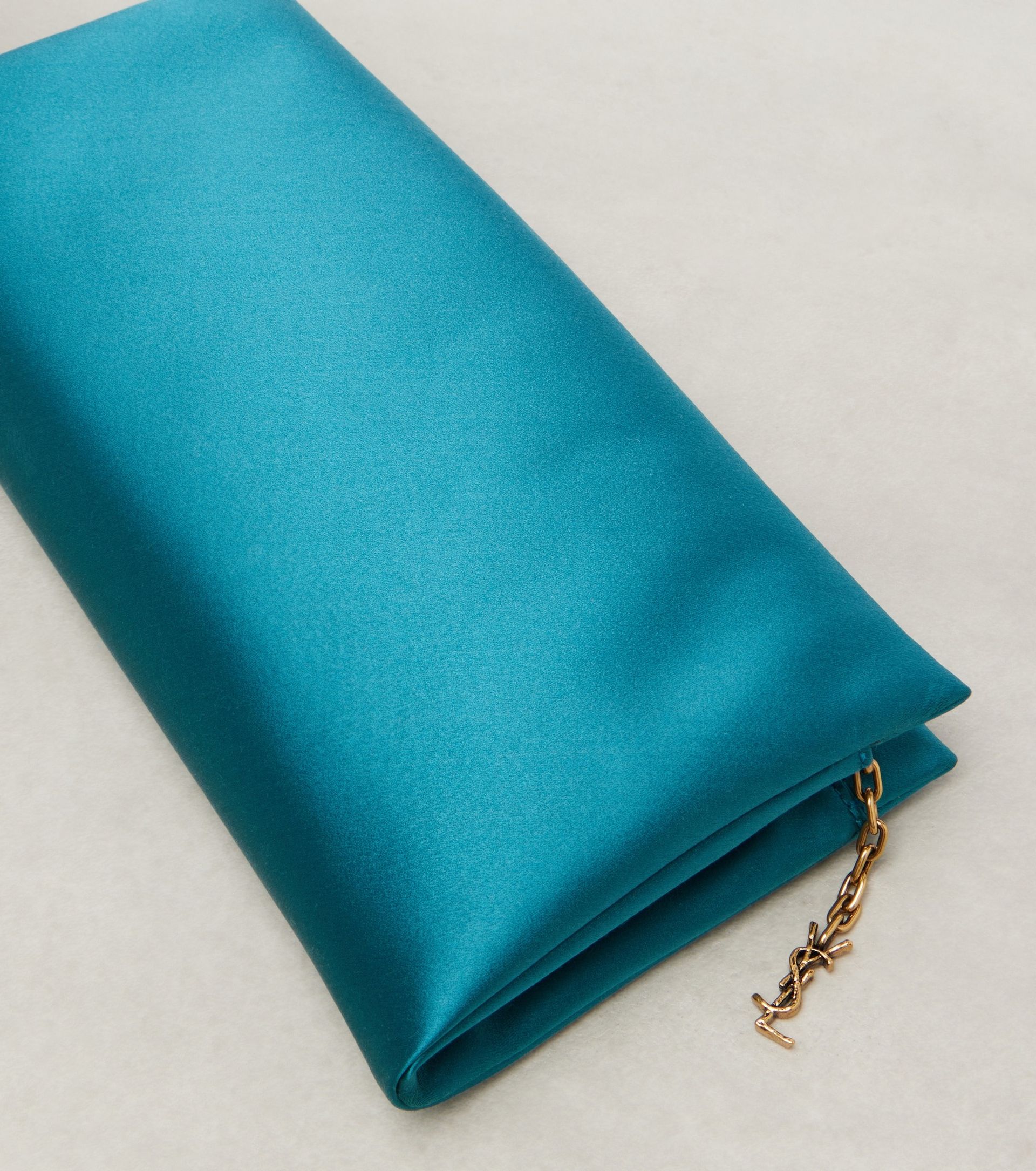 Saint Laurent , Evening Cassandre Satin Clutch in Dark Aquamarine