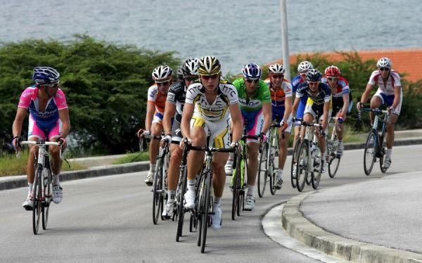 Tony Martin (HTC-Columbia) leads the peloton.