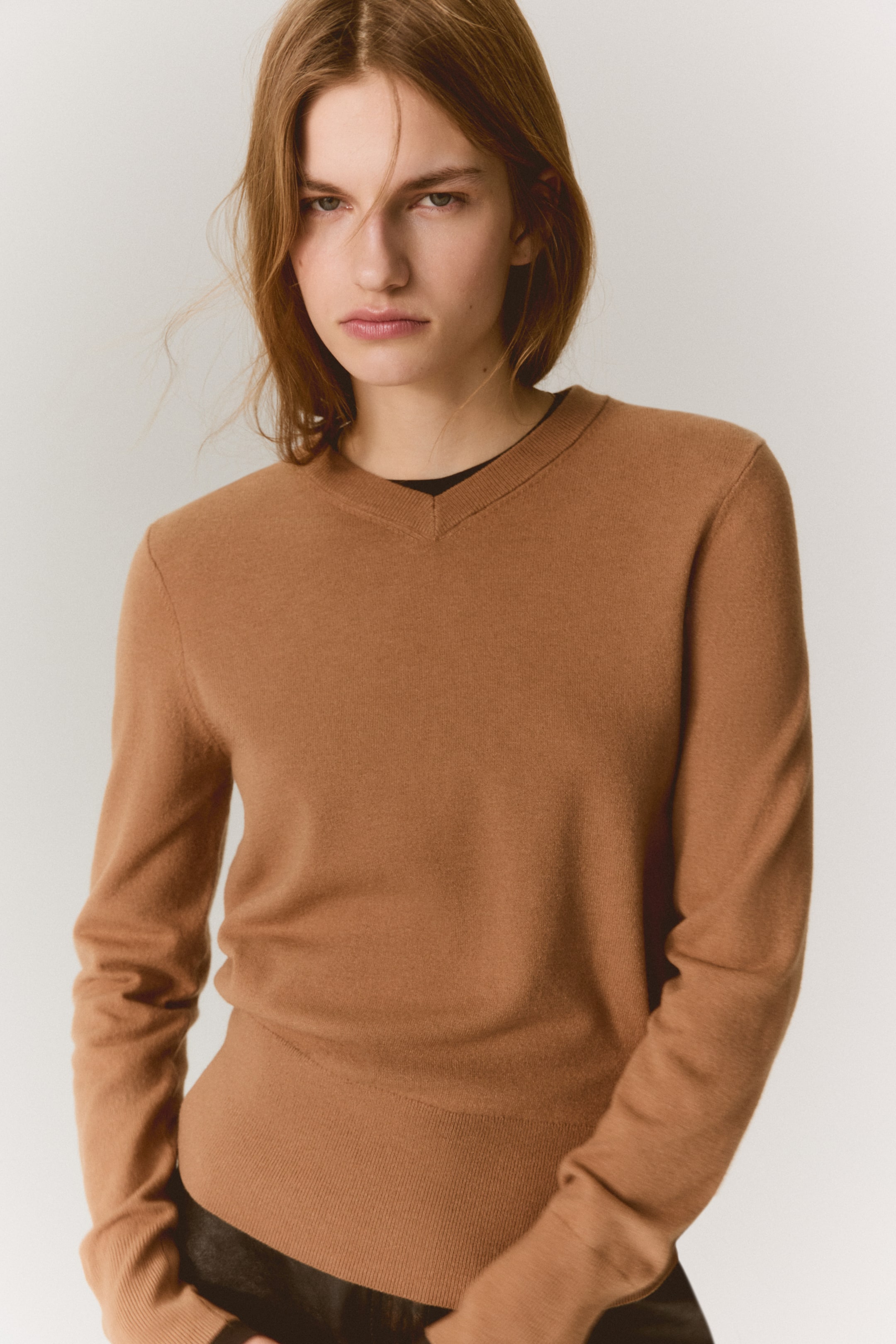 V-Neck Sweater - Dark Beige