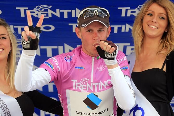 Maxime Bouet (AG2R - La Mondiale) holds up two fingers